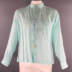NATURAL BLUE Size L Blue Turqoise Heather Linen Pointed Collar Long Sleeve Shirt